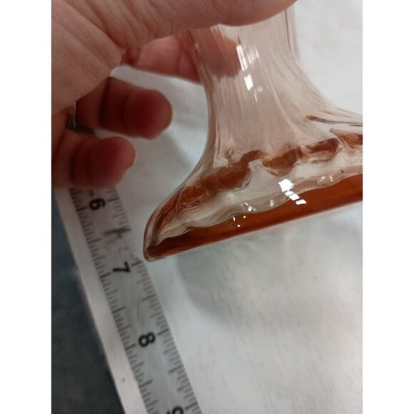 VTG Bohemian Hand Blown Art Glass Vase Pink Blue Flare Rim MCM Czechoslovakia - Picture 10 of 11